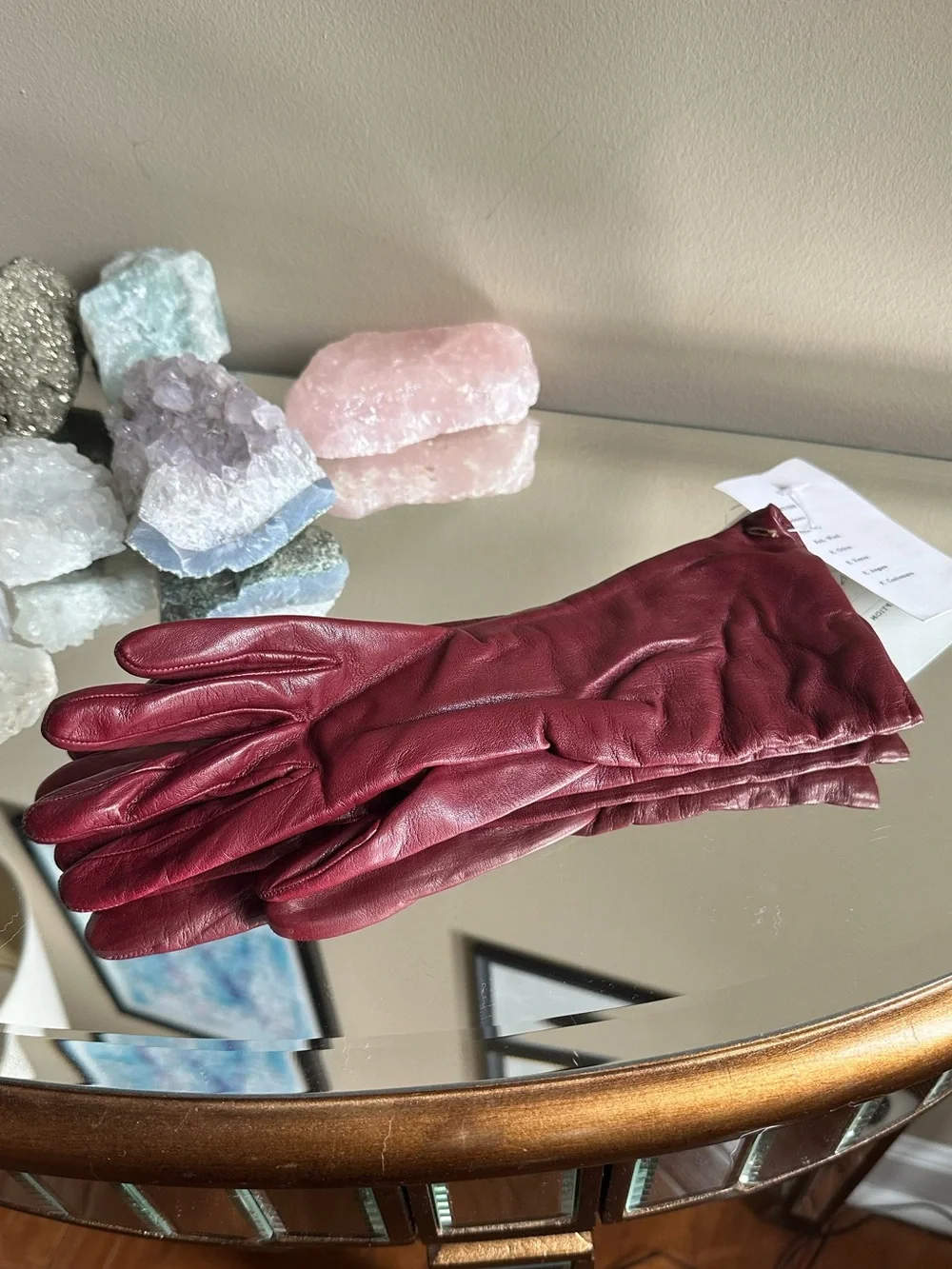 Burgundy Genuine Leather Gloves Cashmere Lined